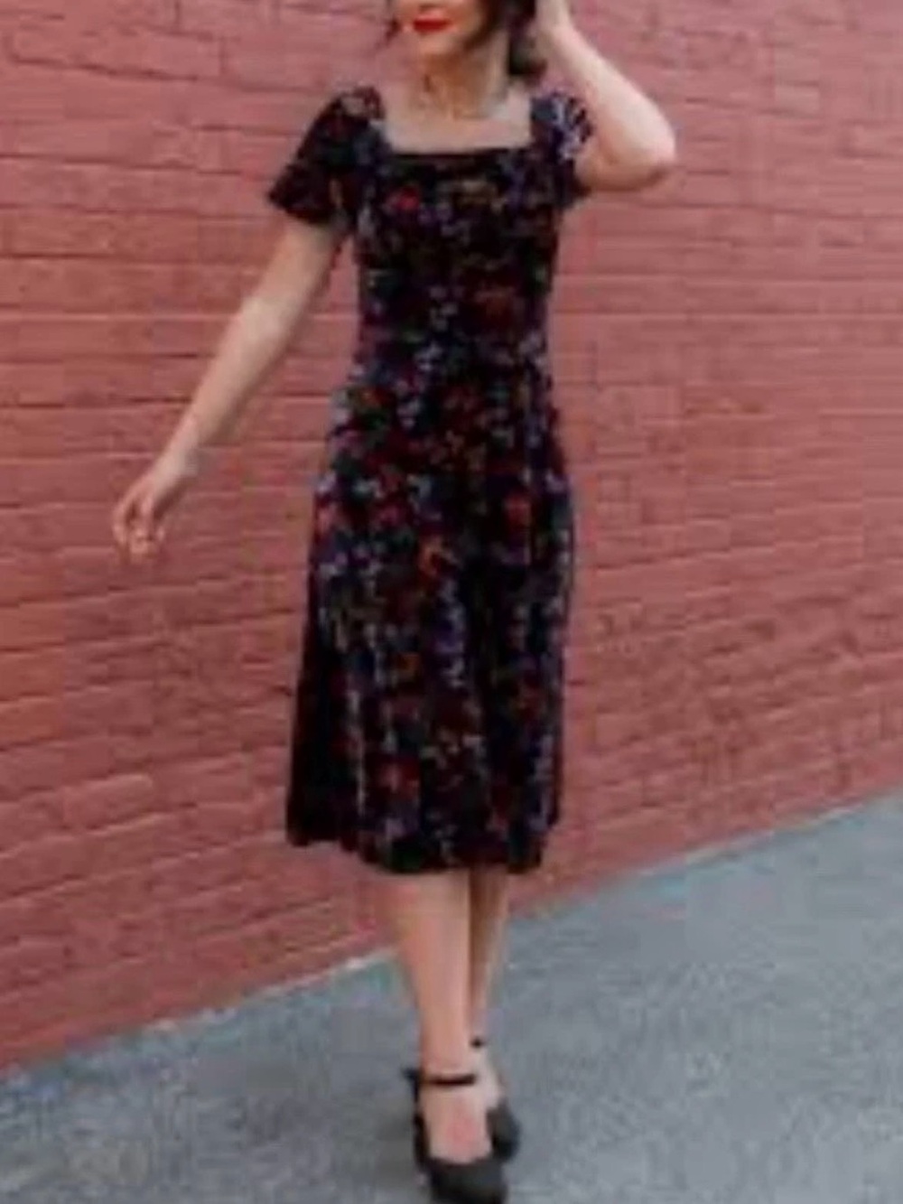 NWT LOFT Ann Taylor Fairy Black Velvet Velveteen Floral Square Neck Dress 6P